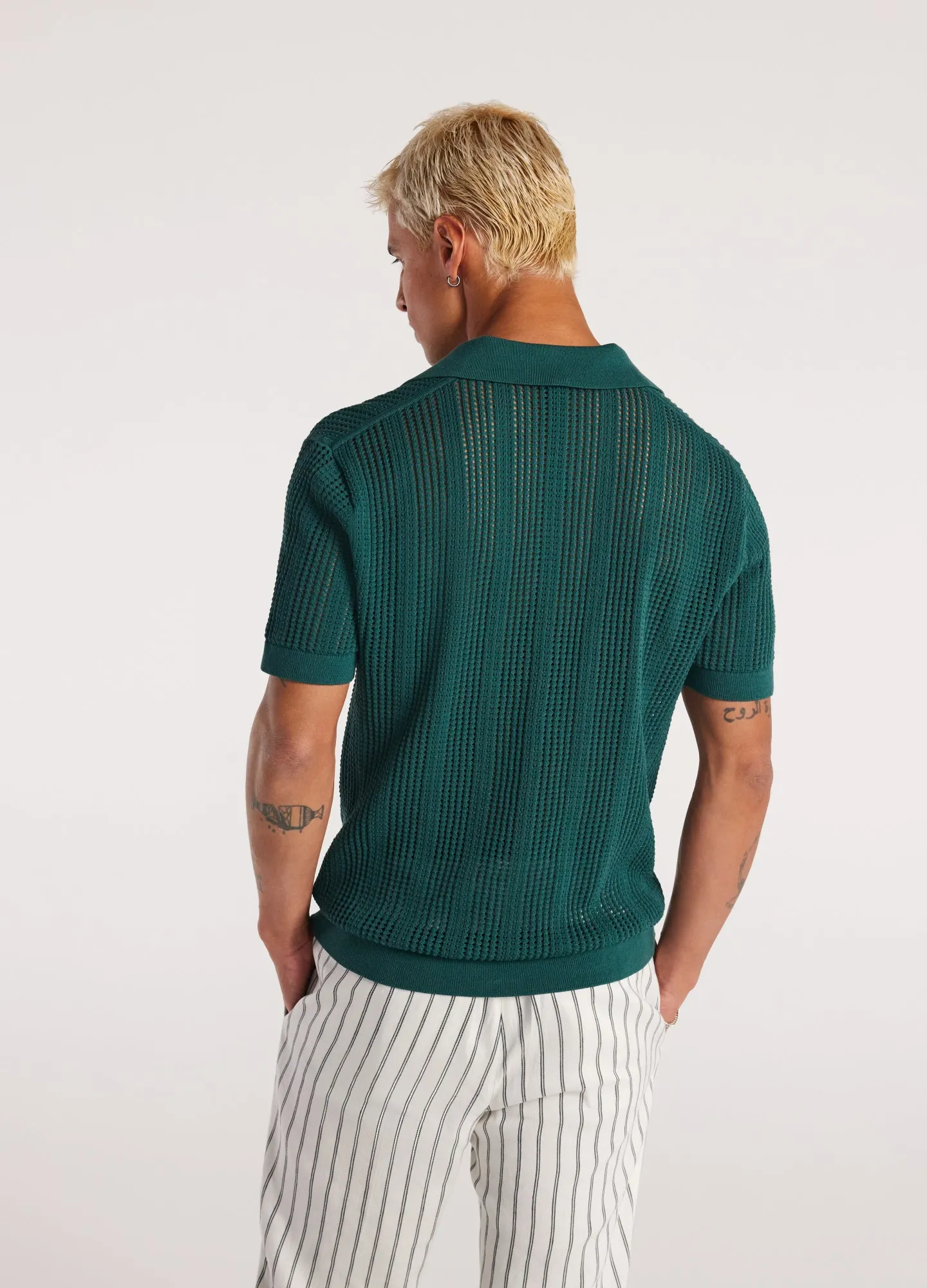 Self Stripe Mesh Knit Polo Jade sold by Calibre product image thumbnail 5