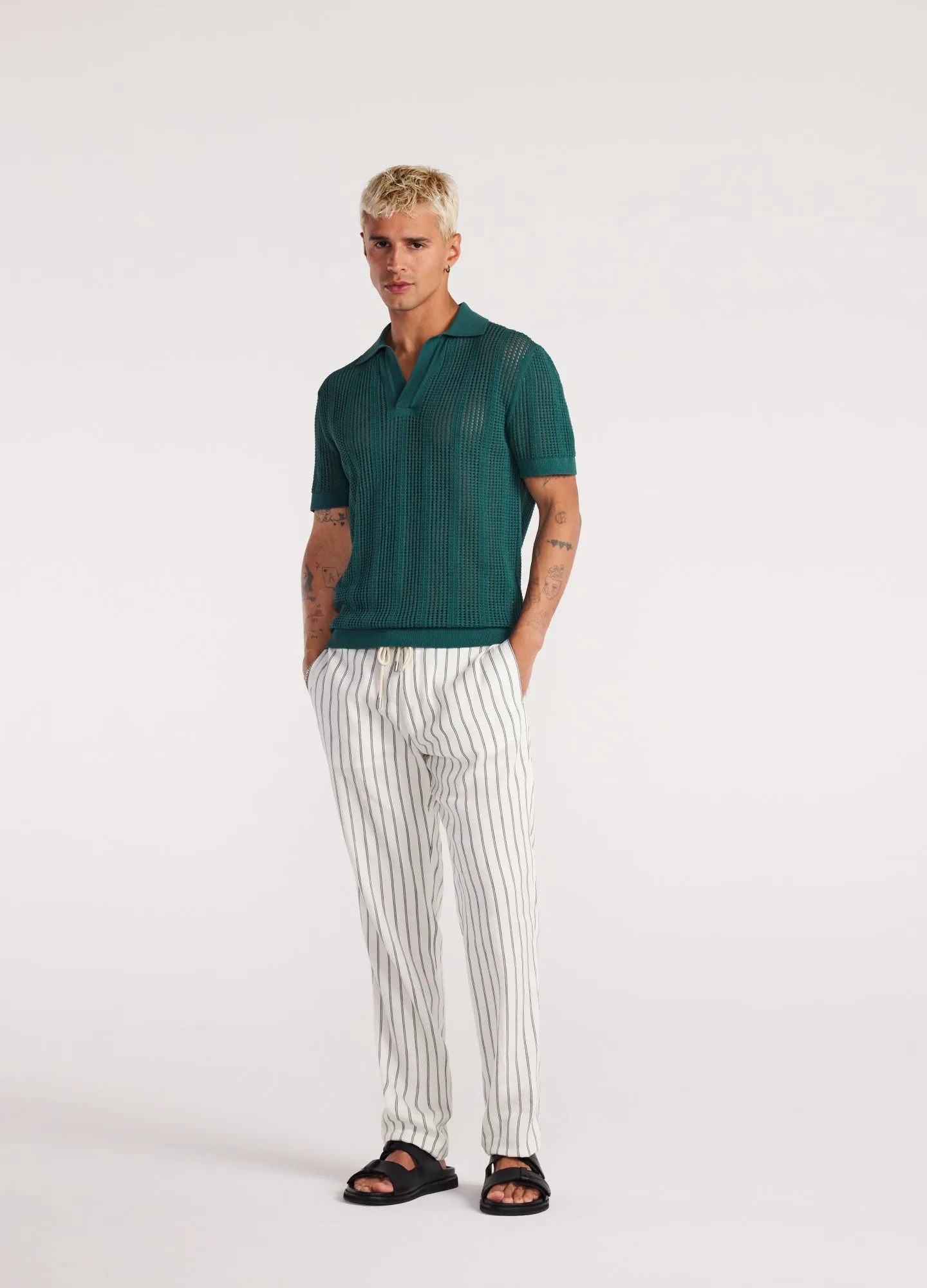 Self Stripe Mesh Knit Polo Jade sold by Calibre product image thumbnail 2