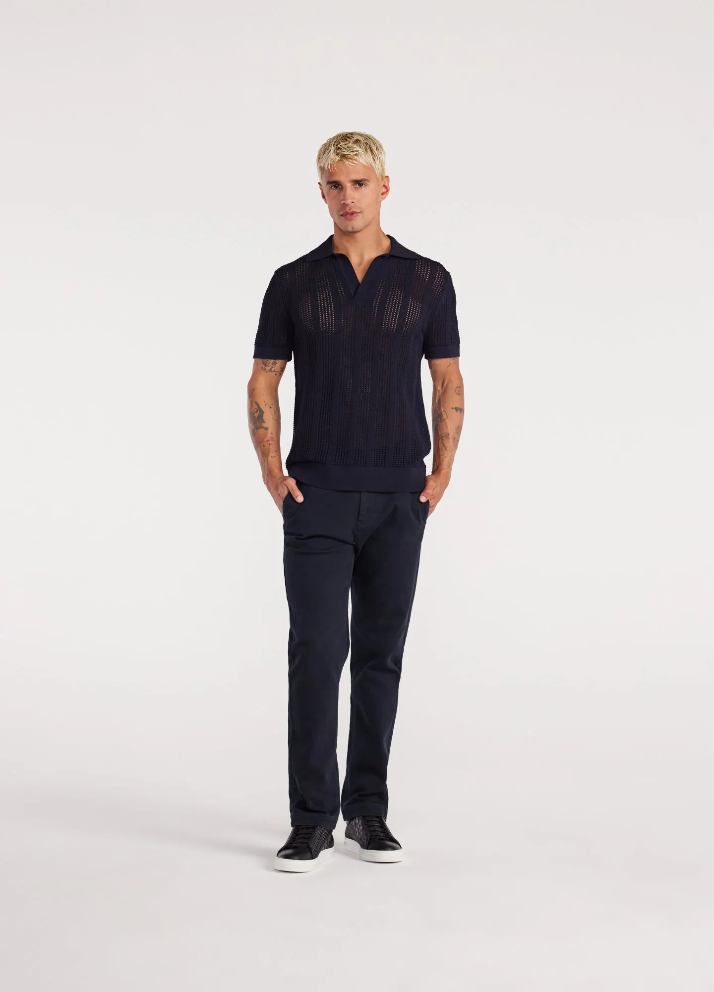 Self Stripe Mesh Knit Polo Navy sold by Calibre product image thumbnail 3