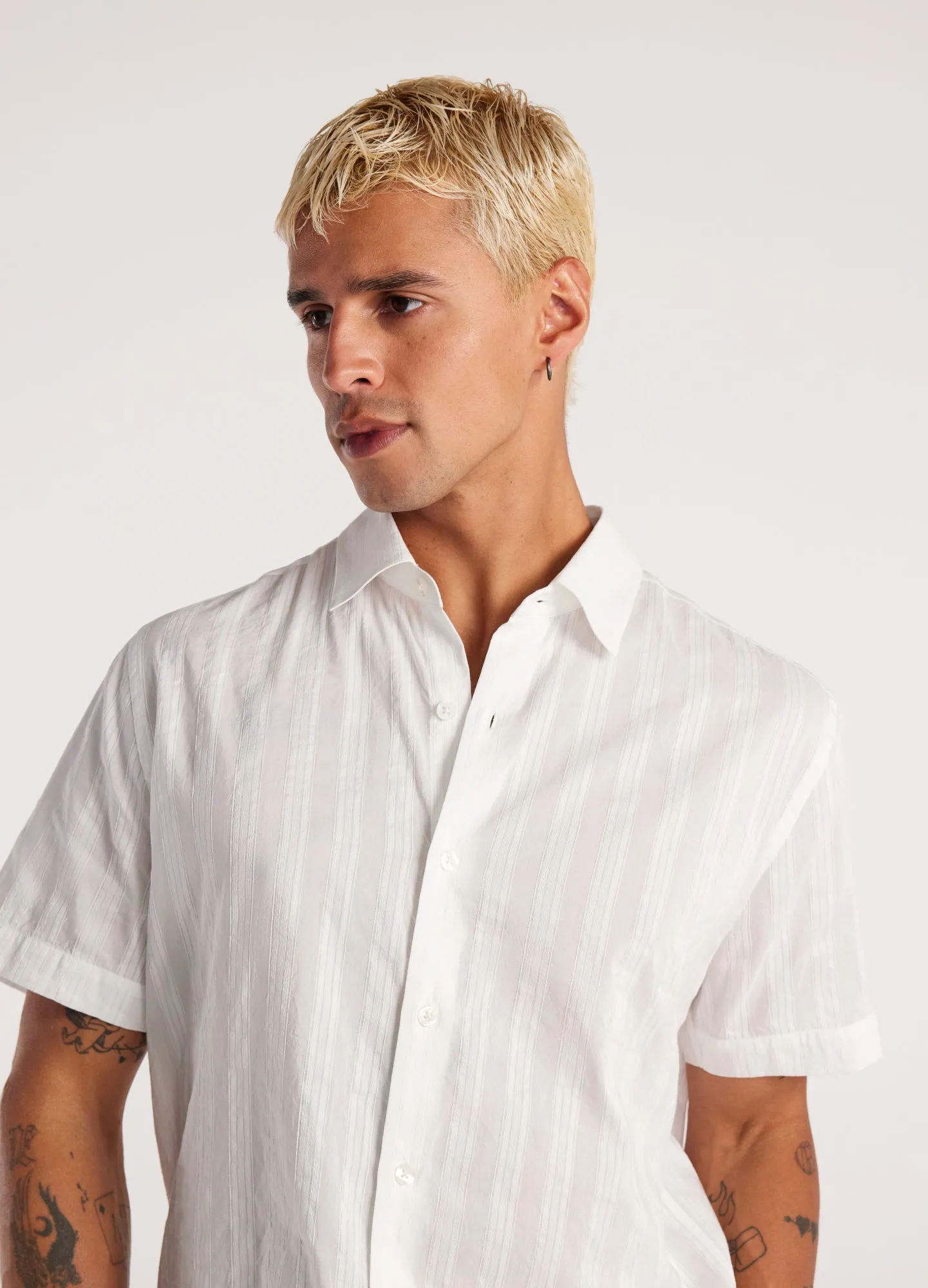 Sheer Striped Short Sleeve Shirt White sold by Calibre product image thumbnail 4