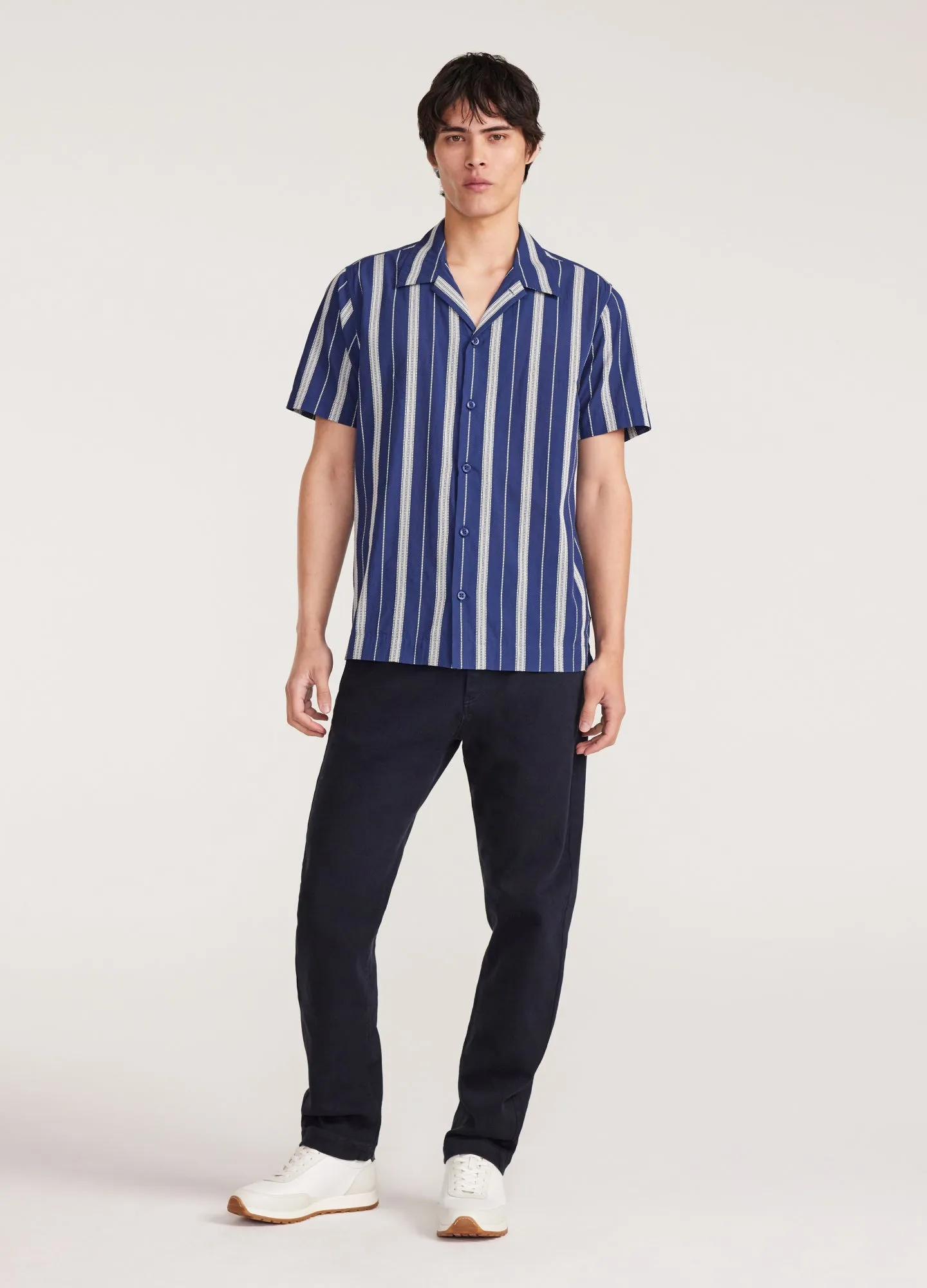Embroidered Stripe Short Sleeve Shirt Navy sold by Calibre product image thumbnail 2