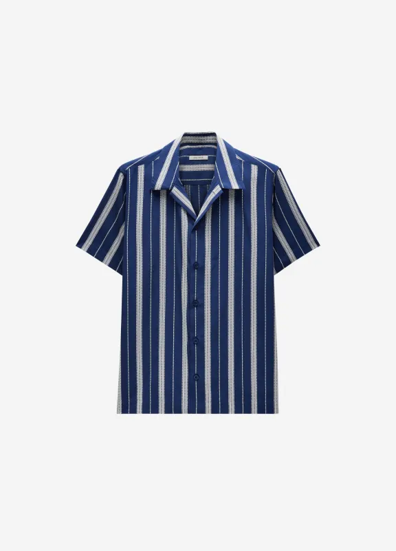 Embroidered Stripe Short Sleeve Shirt Navy sold by Calibre
