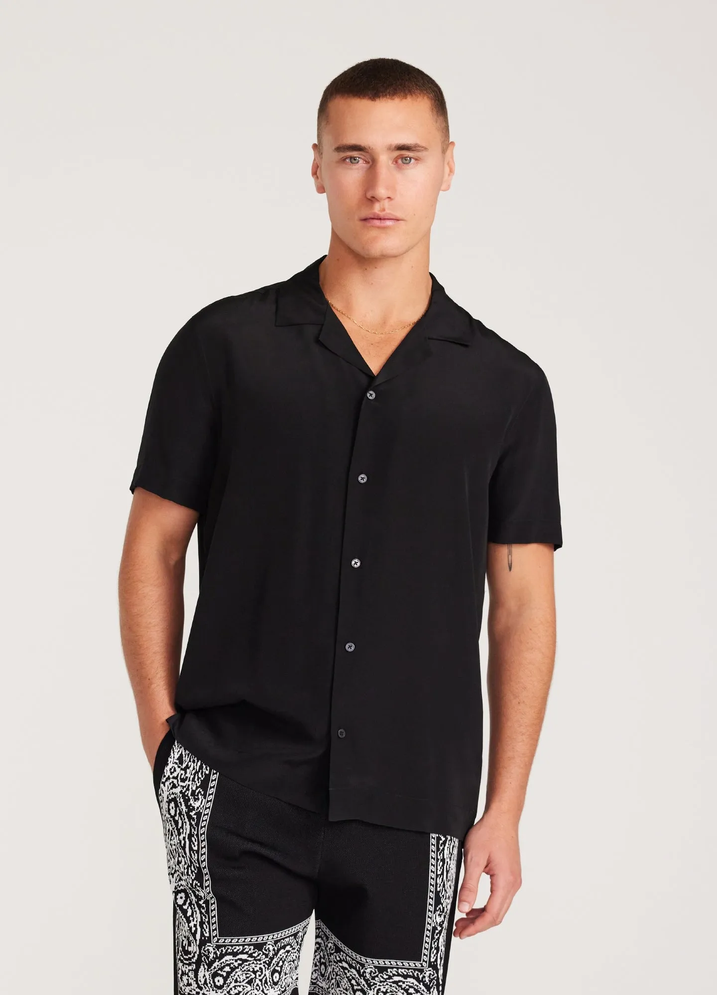 Camp Collar Silk Shirt Black sold by Calibre product image thumbnail 3
