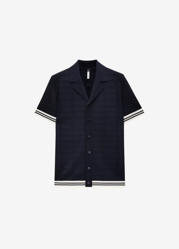 Patterned Mesh Tech Knit Shirt Navy sold by Calibre