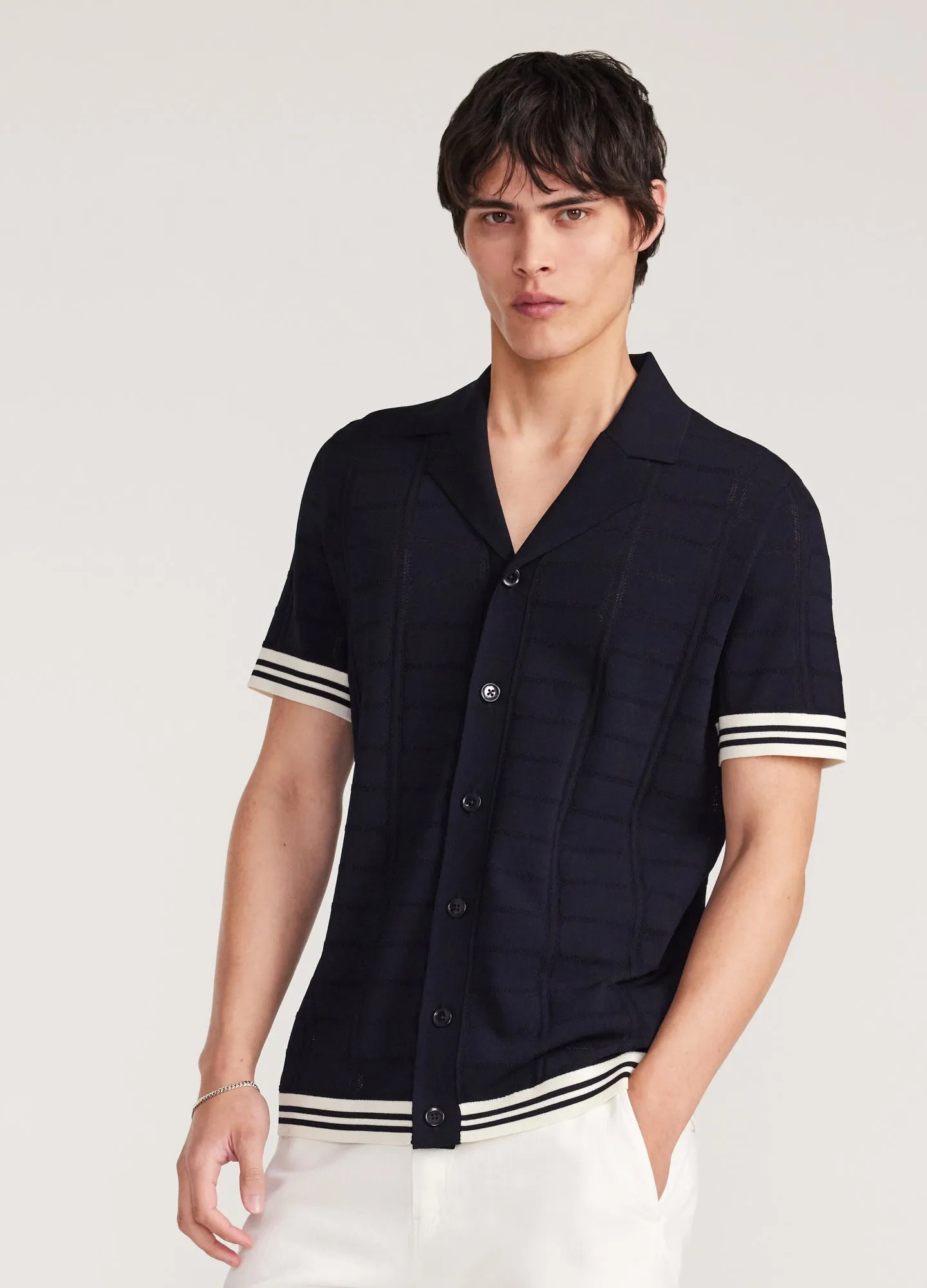 Patterned Mesh Tech Knit Shirt Navy sold by Calibre product image thumbnail 3