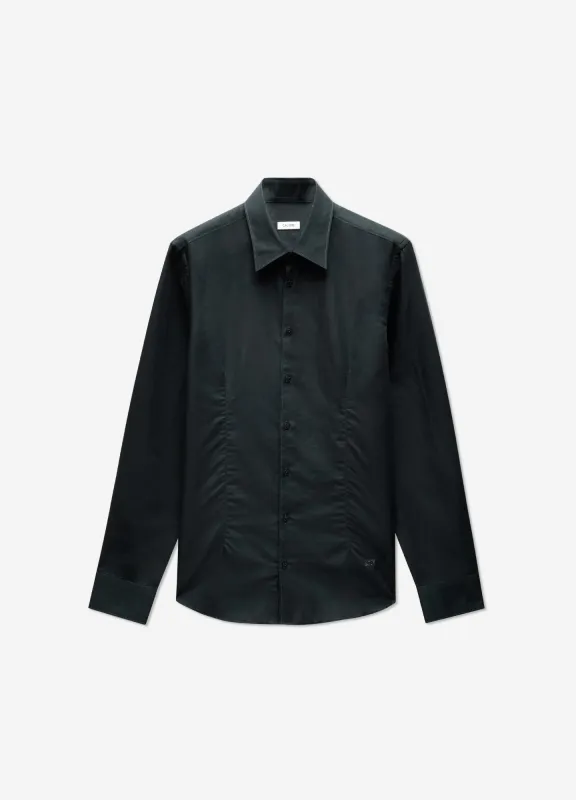 Topstitch Cotton Linen Shirt Dark Khaki sold by Calibre