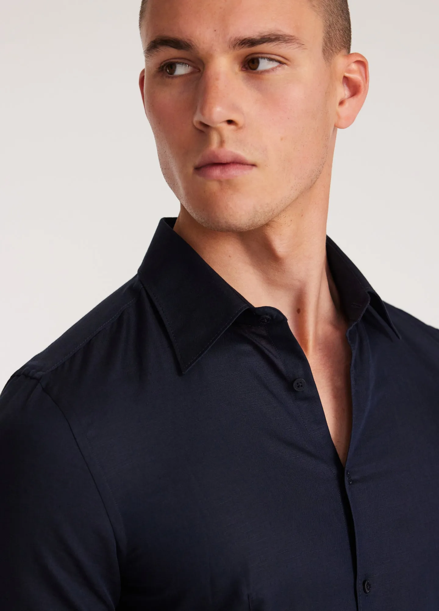 Topstitch Cotton Linen Shirt Navy sold by Calibre product image thumbnail 4