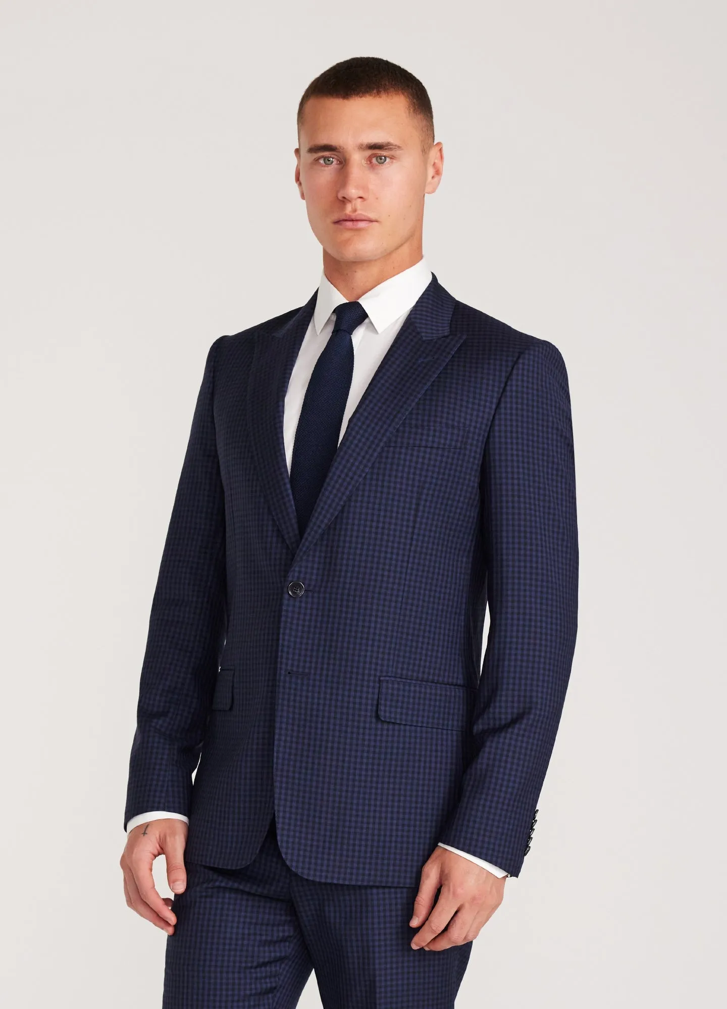 Gingham Suit Jacket Navy sold by Calibre product image thumbnail 3