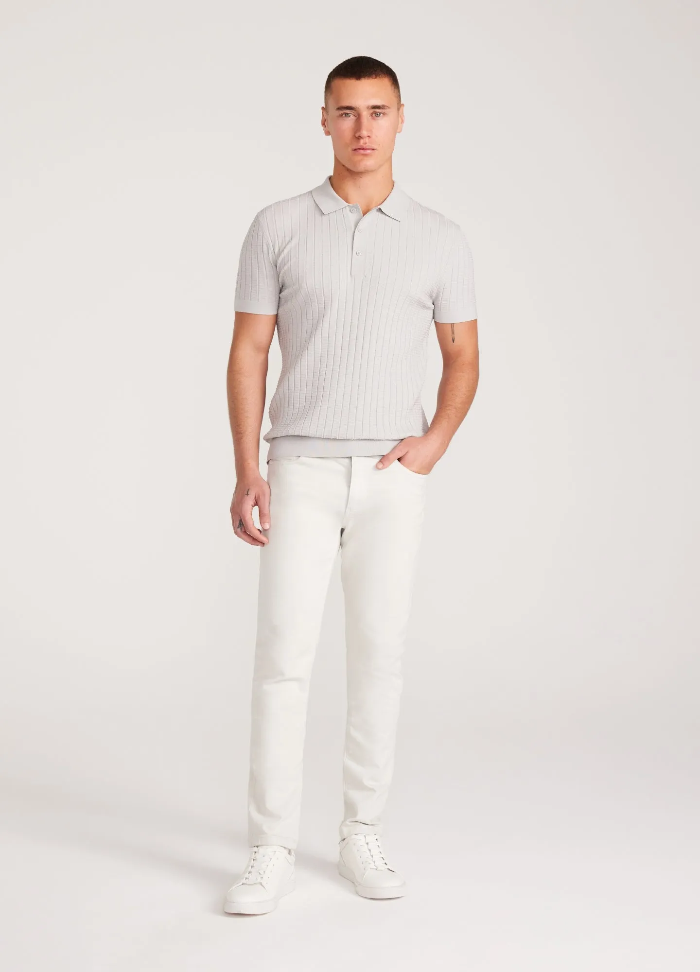 Textured Rib Tech Knit Polo Silver sold by Calibre product image thumbnail 2