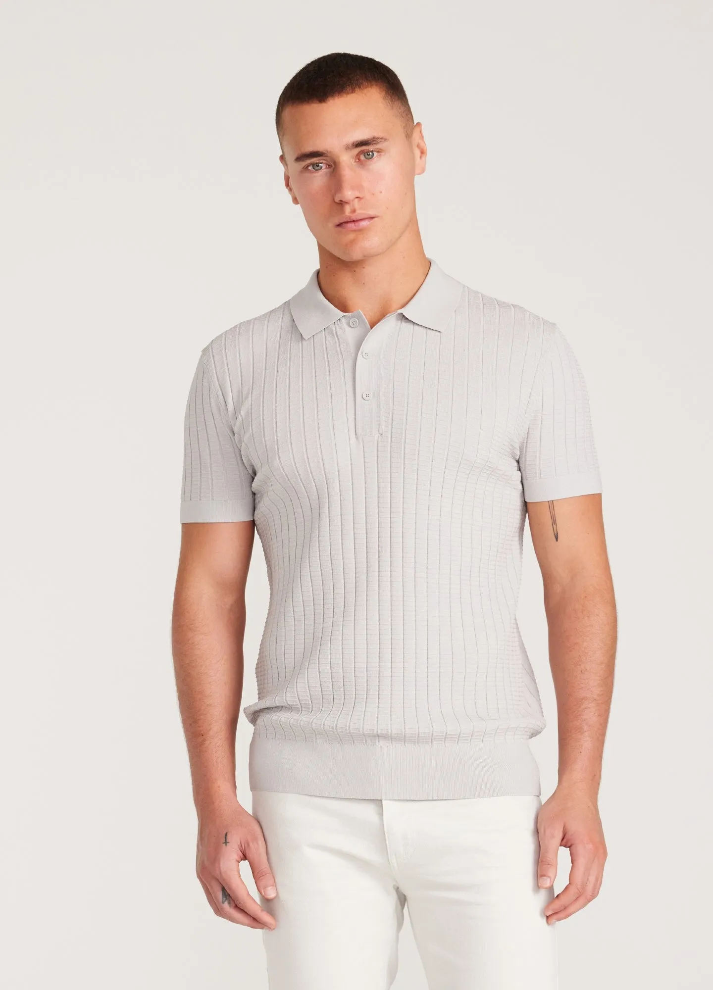 Textured Rib Tech Knit Polo Silver sold by Calibre product image thumbnail 3