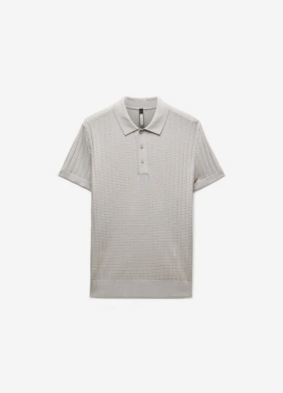 Textured Rib Tech Knit Polo Silver sold by Calibre