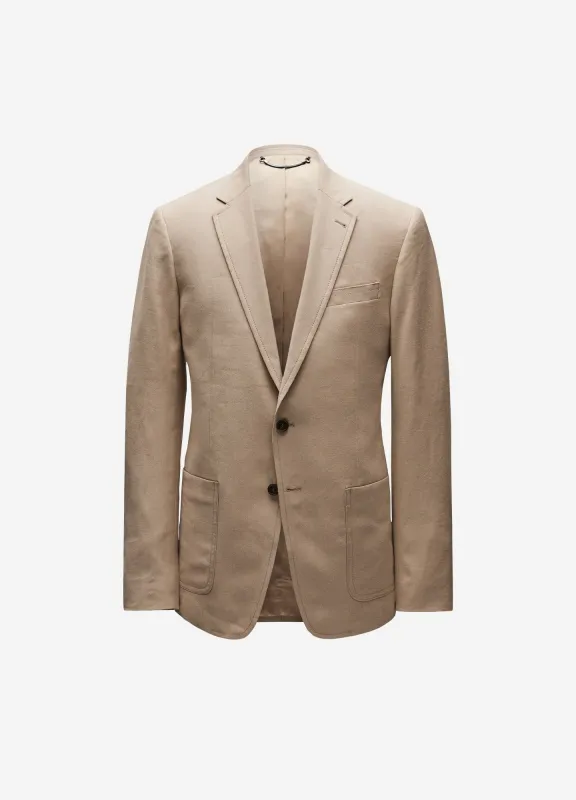 Linen Cotton Crepe Suit Jacket Walnut sold by Calibre