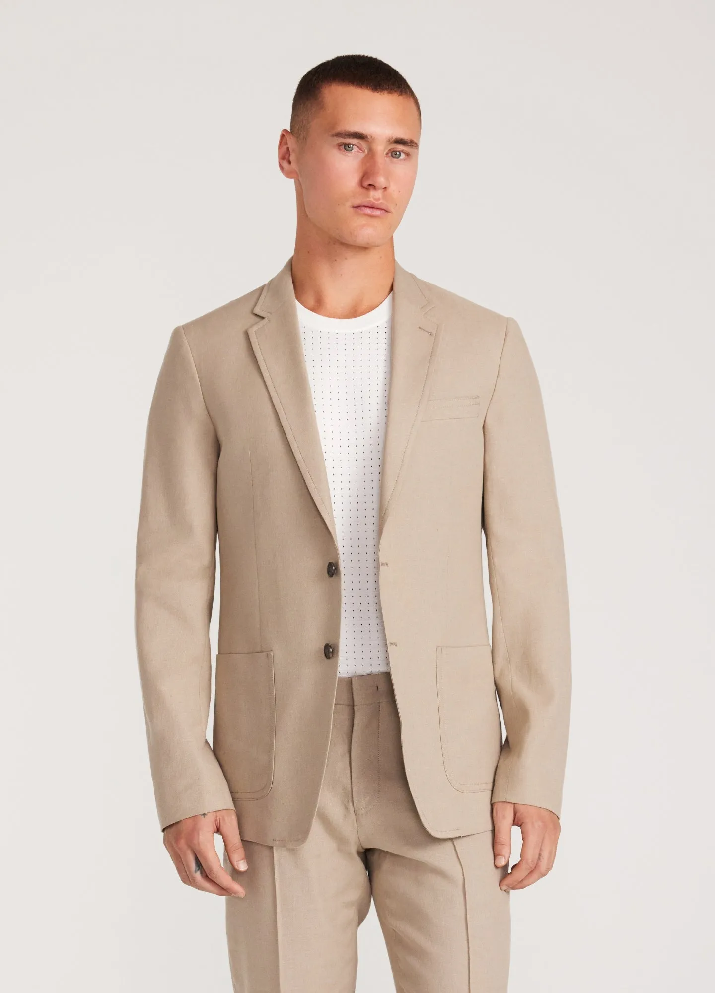 Linen Cotton Crepe Suit Jacket Walnut sold by Calibre product image thumbnail 3