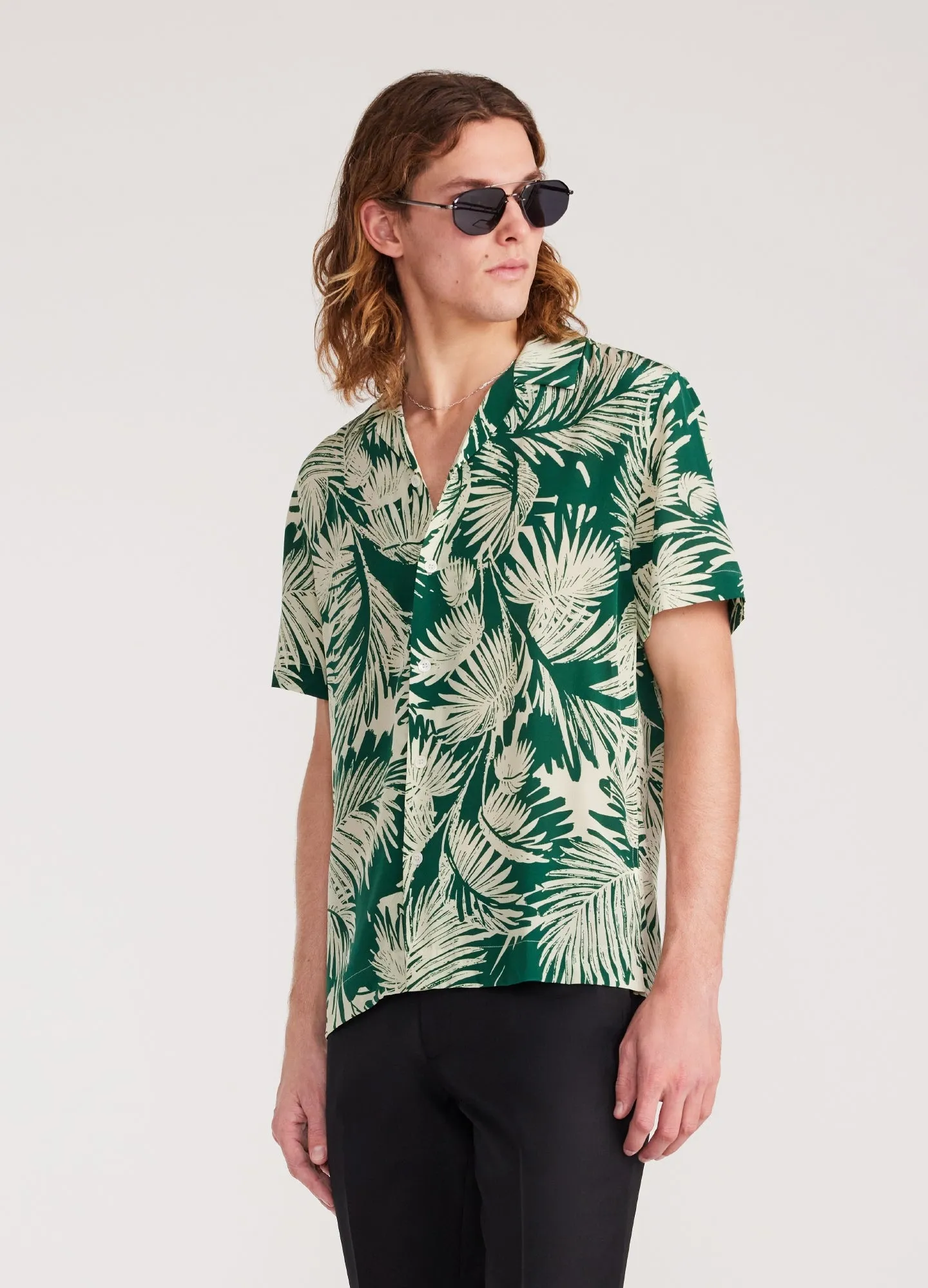 Palm Leaf Silk Short Sleeve Shirt Green sold by Calibre product image thumbnail 3