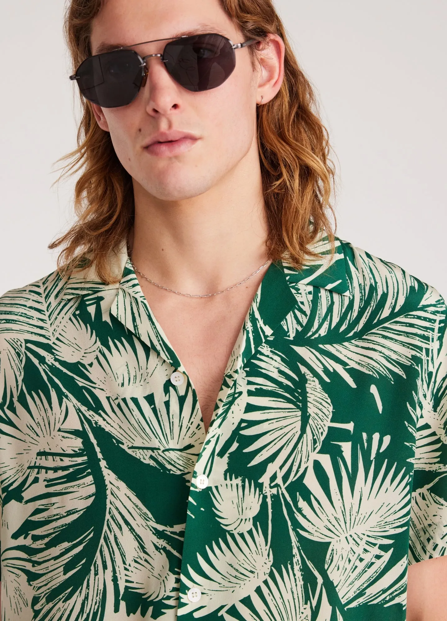 Palm Leaf Silk Short Sleeve Shirt Green sold by Calibre product image thumbnail 4