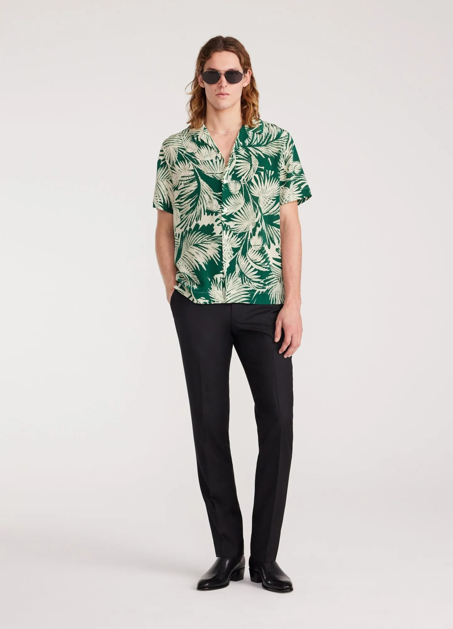 Palm Leaf Silk Short Sleeve Shirt Green sold by Calibre product image thumbnail 2