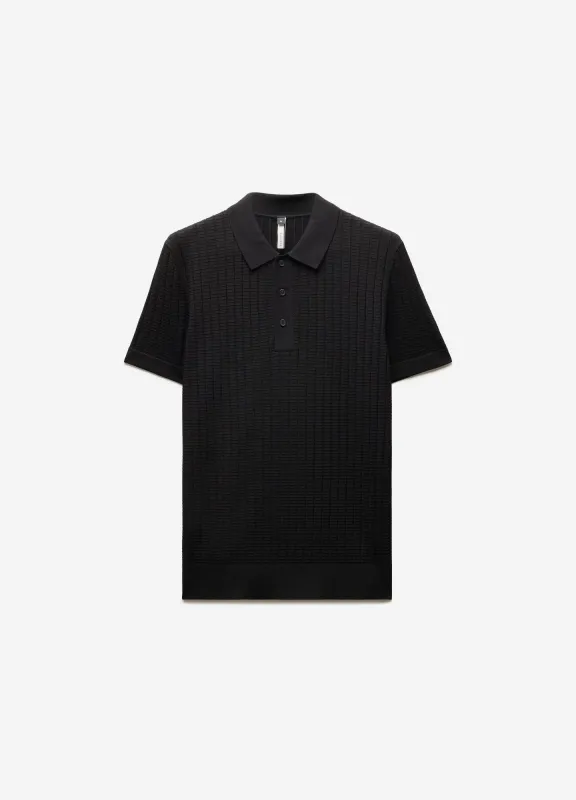 Textured Rib Tech Knit Polo Black sold by Calibre