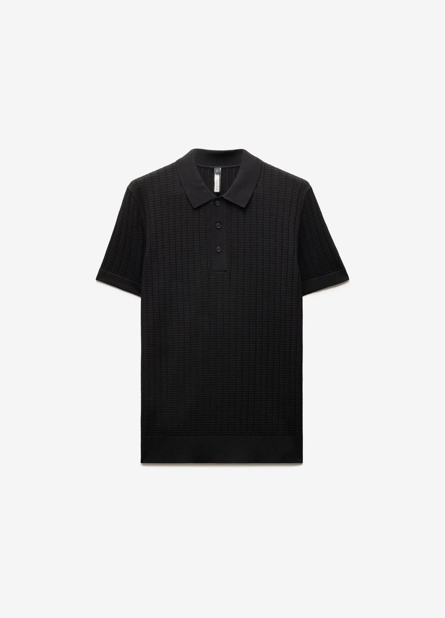 Textured Rib Tech Knit Polo Black sold by Calibre