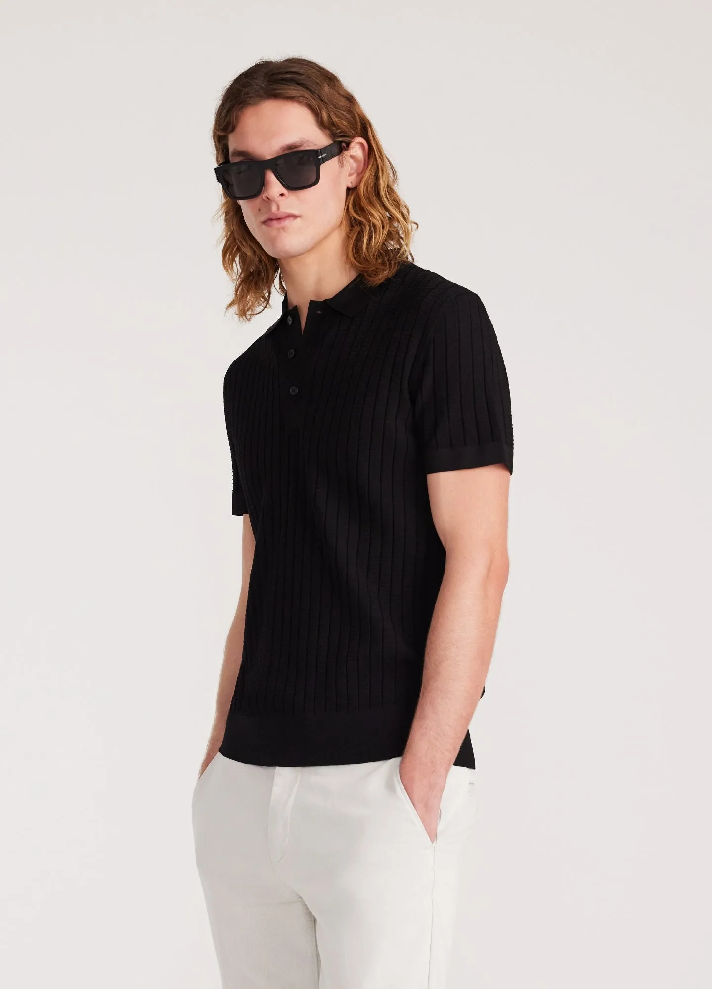 Textured Rib Tech Knit Polo Black sold by Calibre product image thumbnail 3