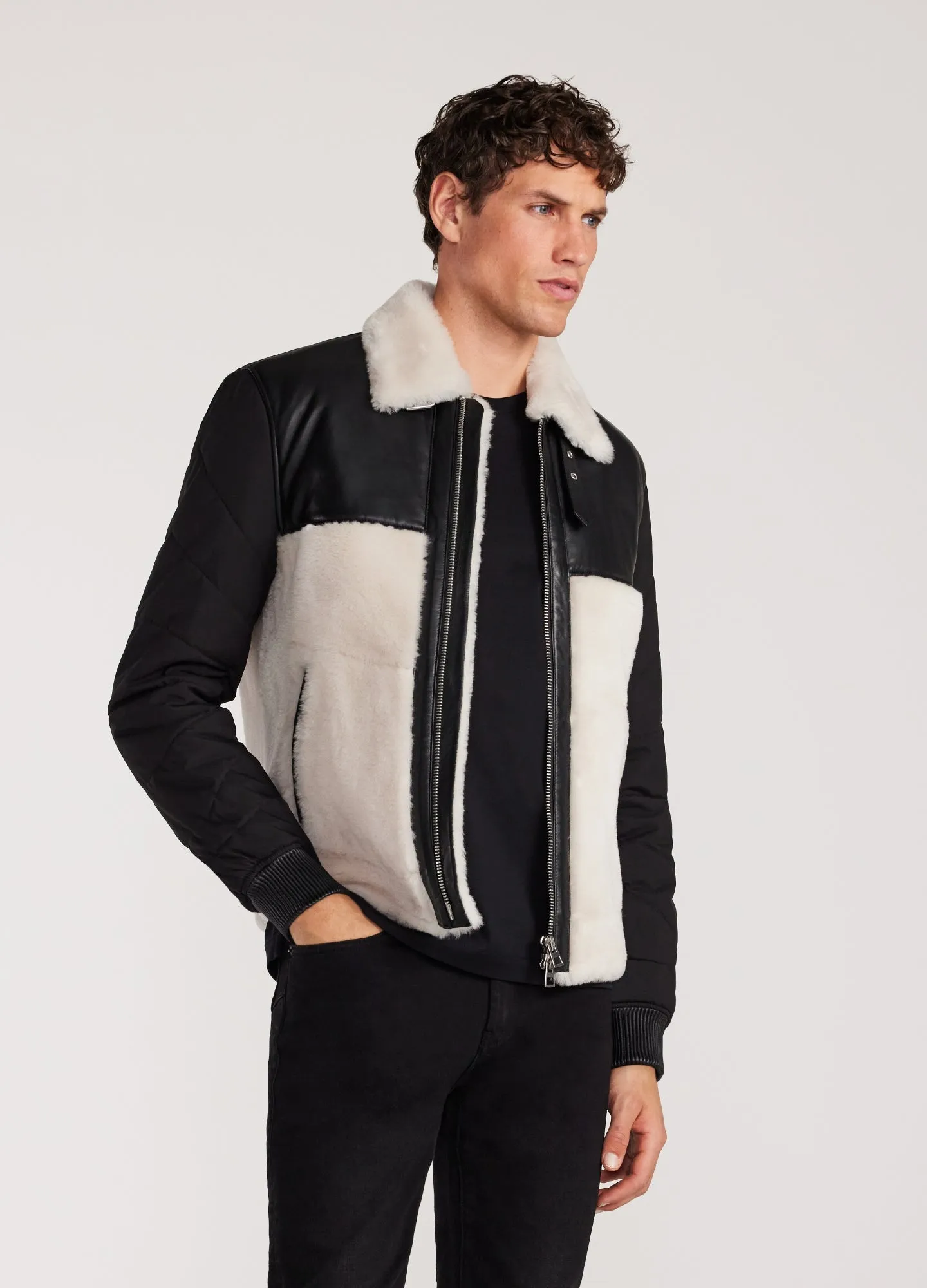 Quilted Shearling Biker Jacket Ivory sold by Calibre product image thumbnail 3