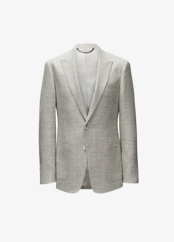Wool Linen Check Blazer Silver sold by Calibre