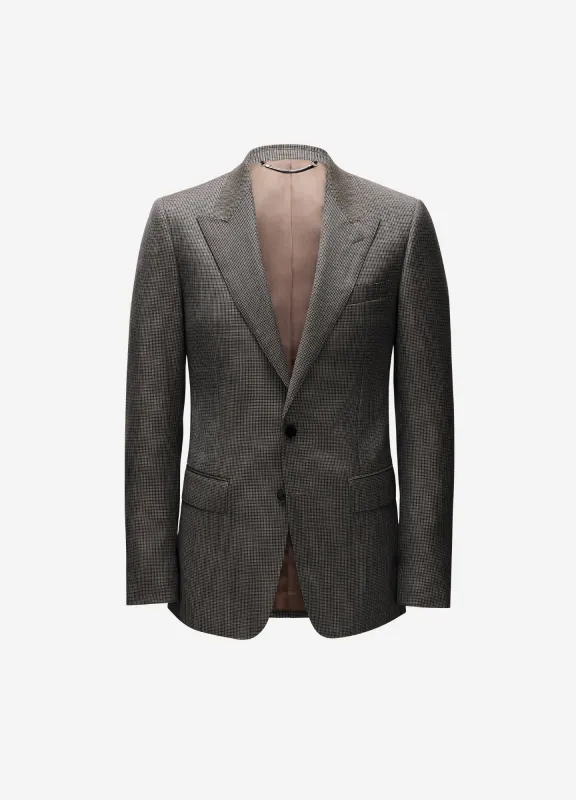 Micro Check Suit Jacket Taupe sold by Calibre