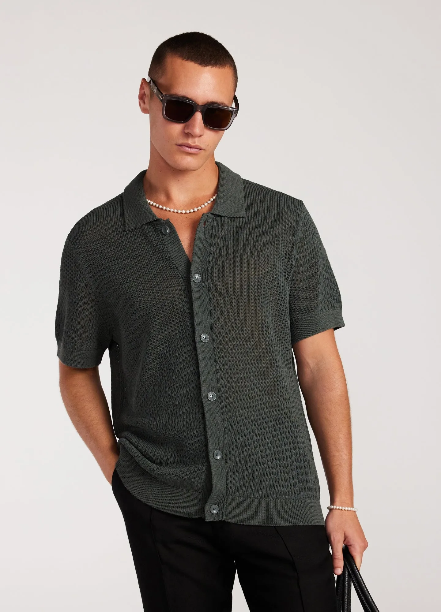 Relaxed Textured Knit Shirt Pine Green sold by Calibre product image thumbnail 3