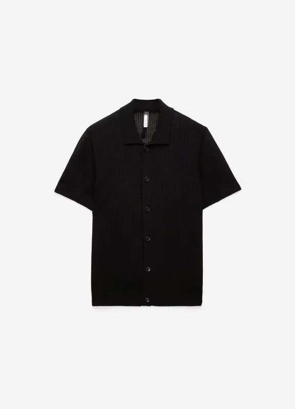 Relaxed Textured Knit Shirt Black sold by Calibre