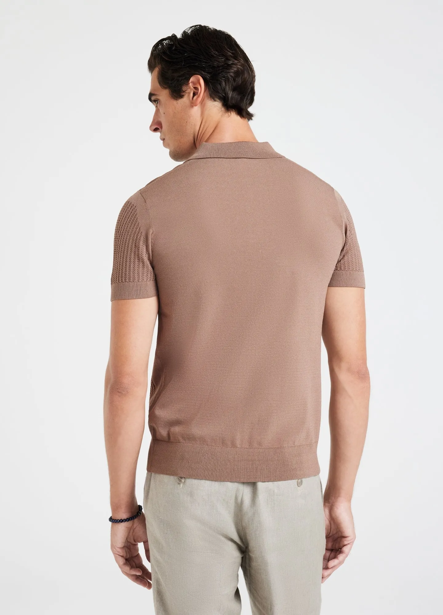 Zig Zag Lace Tech Knit Polo Mocha sold by Calibre product image thumbnail 5