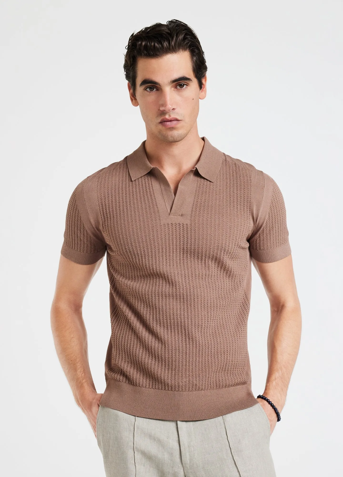 Zig Zag Lace Tech Knit Polo Mocha sold by Calibre product image thumbnail 3