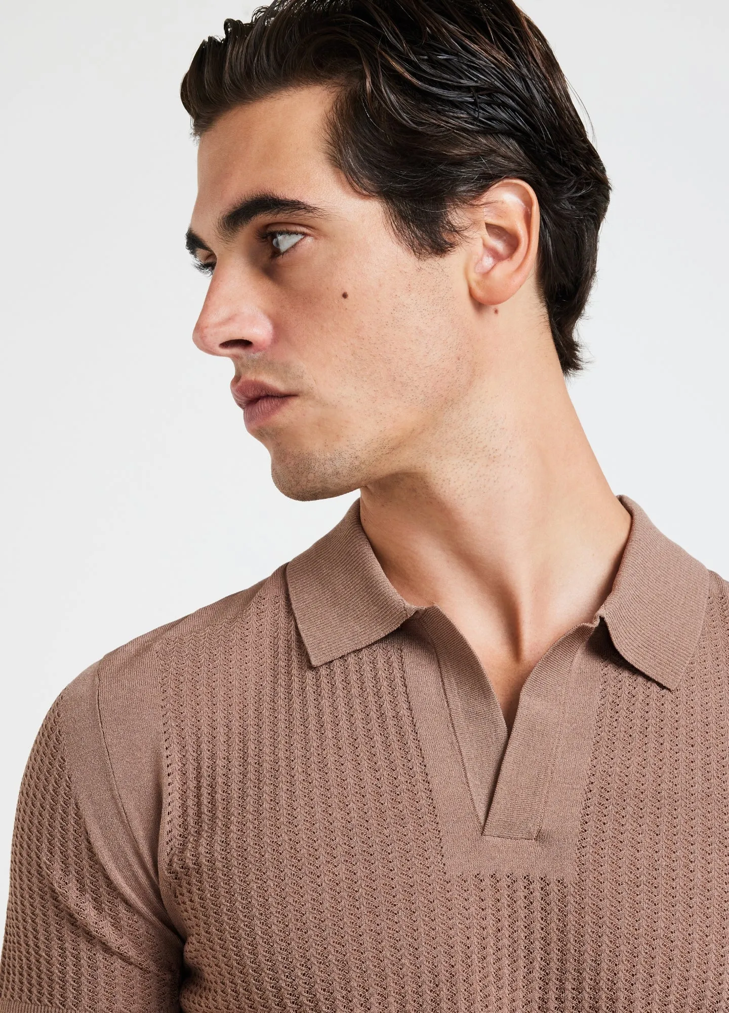 Zig Zag Lace Tech Knit Polo Mocha sold by Calibre product image thumbnail 4