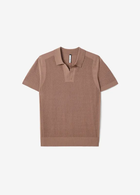 Zig Zag Lace Tech Knit Polo Mocha sold by Calibre