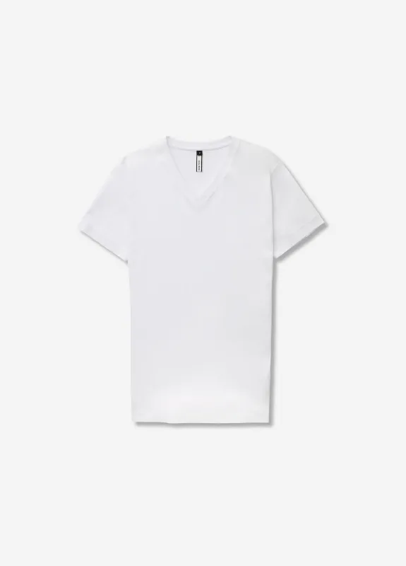 Mercerised Cotton Jersey V Neck T-shirt White sold by Calibre