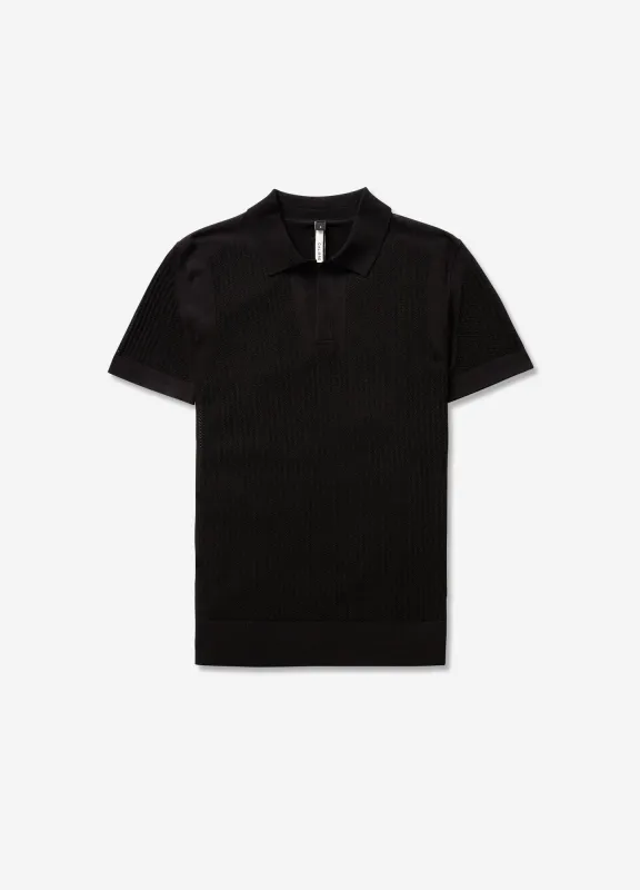 Zig Zag Lace Tech Knit Polo Black sold by Calibre