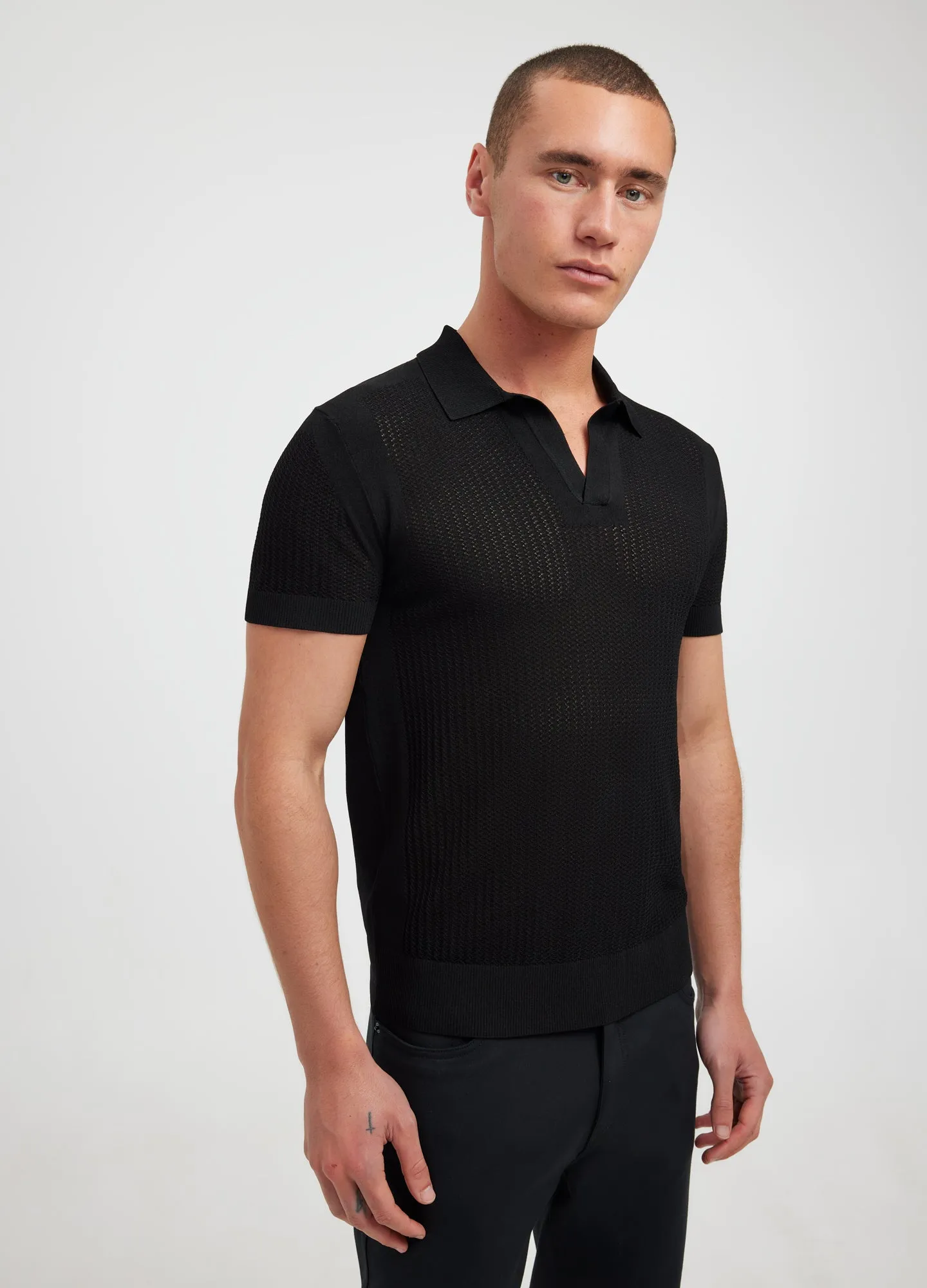 Zig Zag Lace Tech Knit Polo Black sold by Calibre product image thumbnail 3