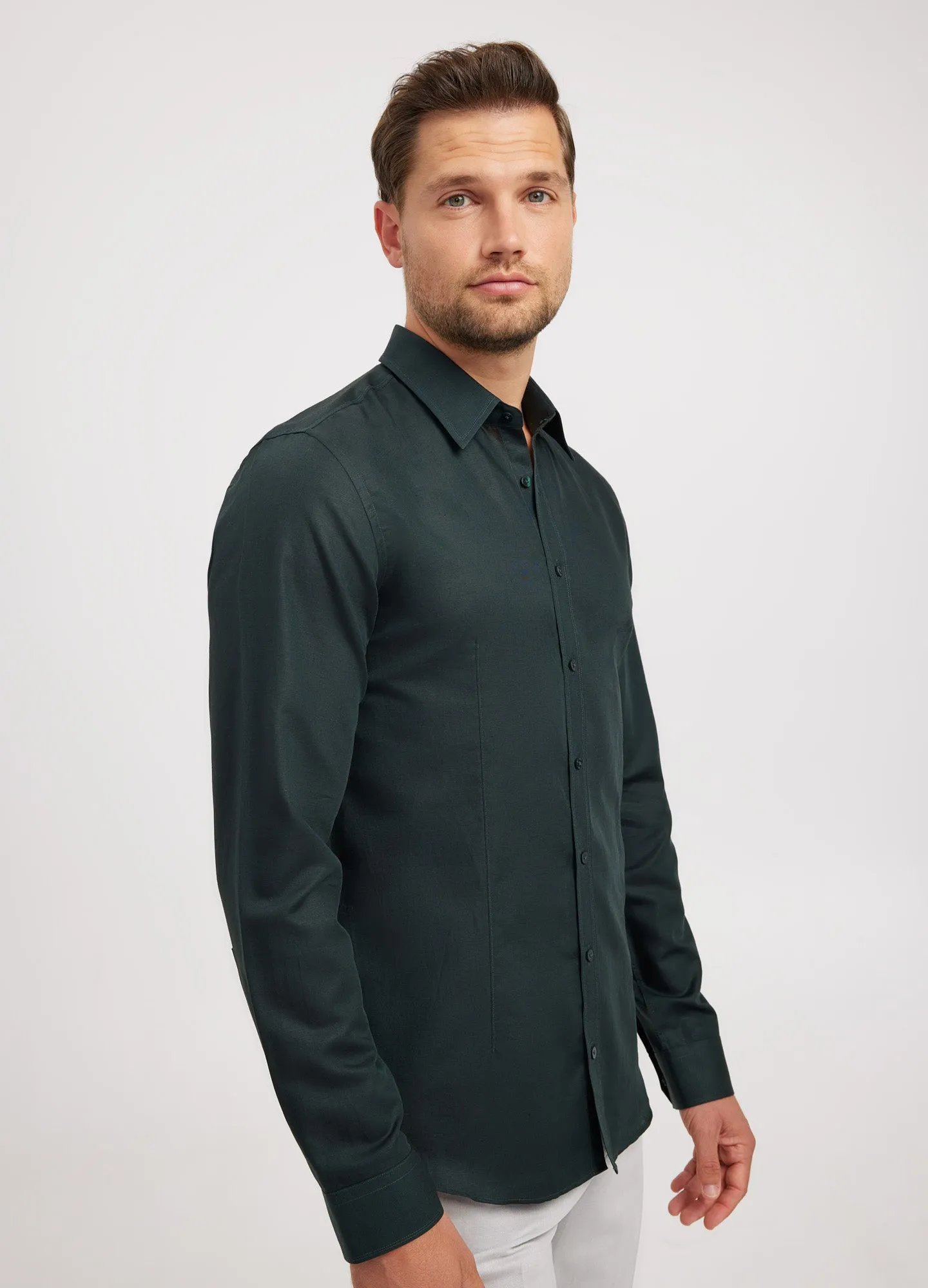 Cotton Linen Shirt Dark Green sold by Calibre product image thumbnail 3