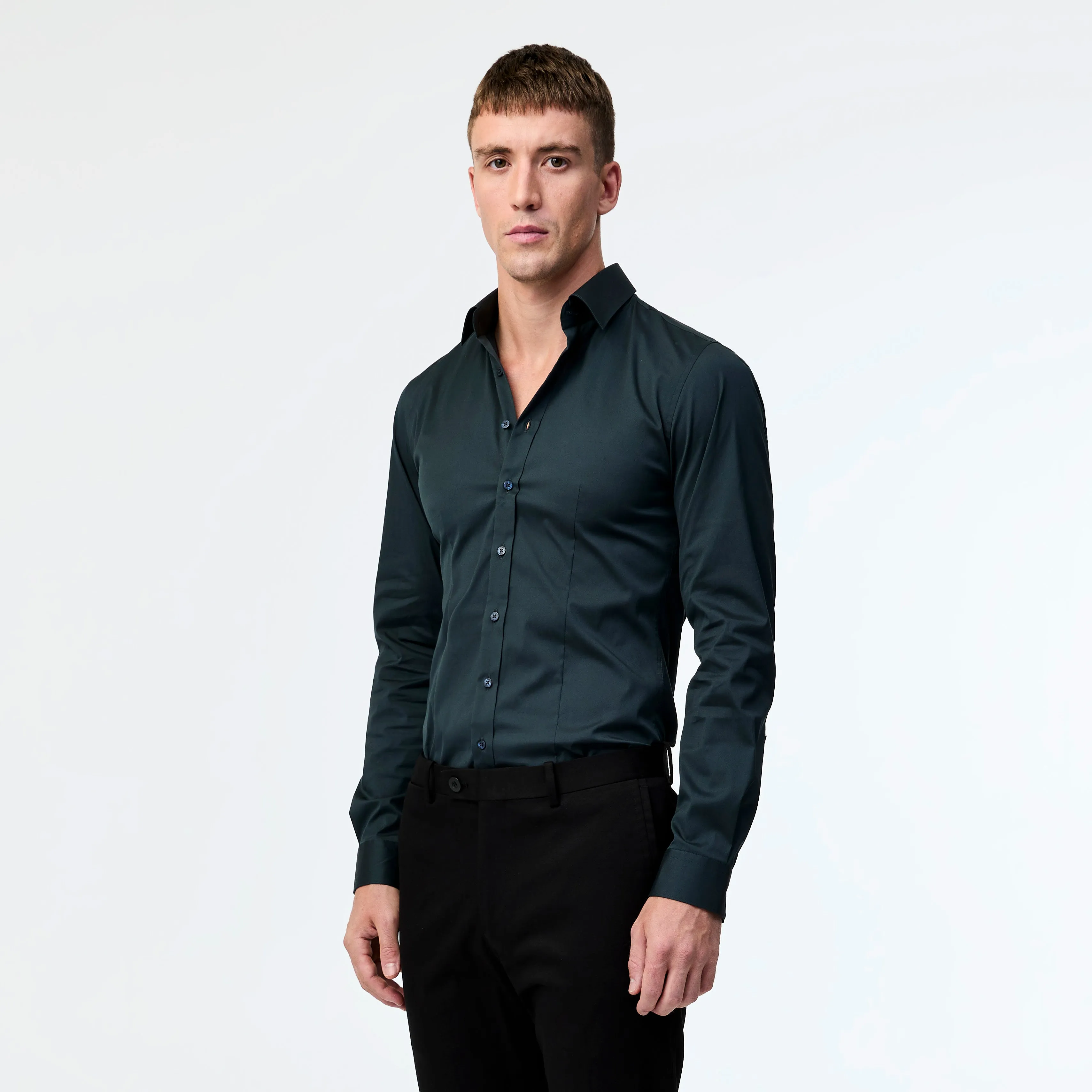Stretch Cotton Poplin Shirt Dark Green sold by Calibre product image thumbnail 3
