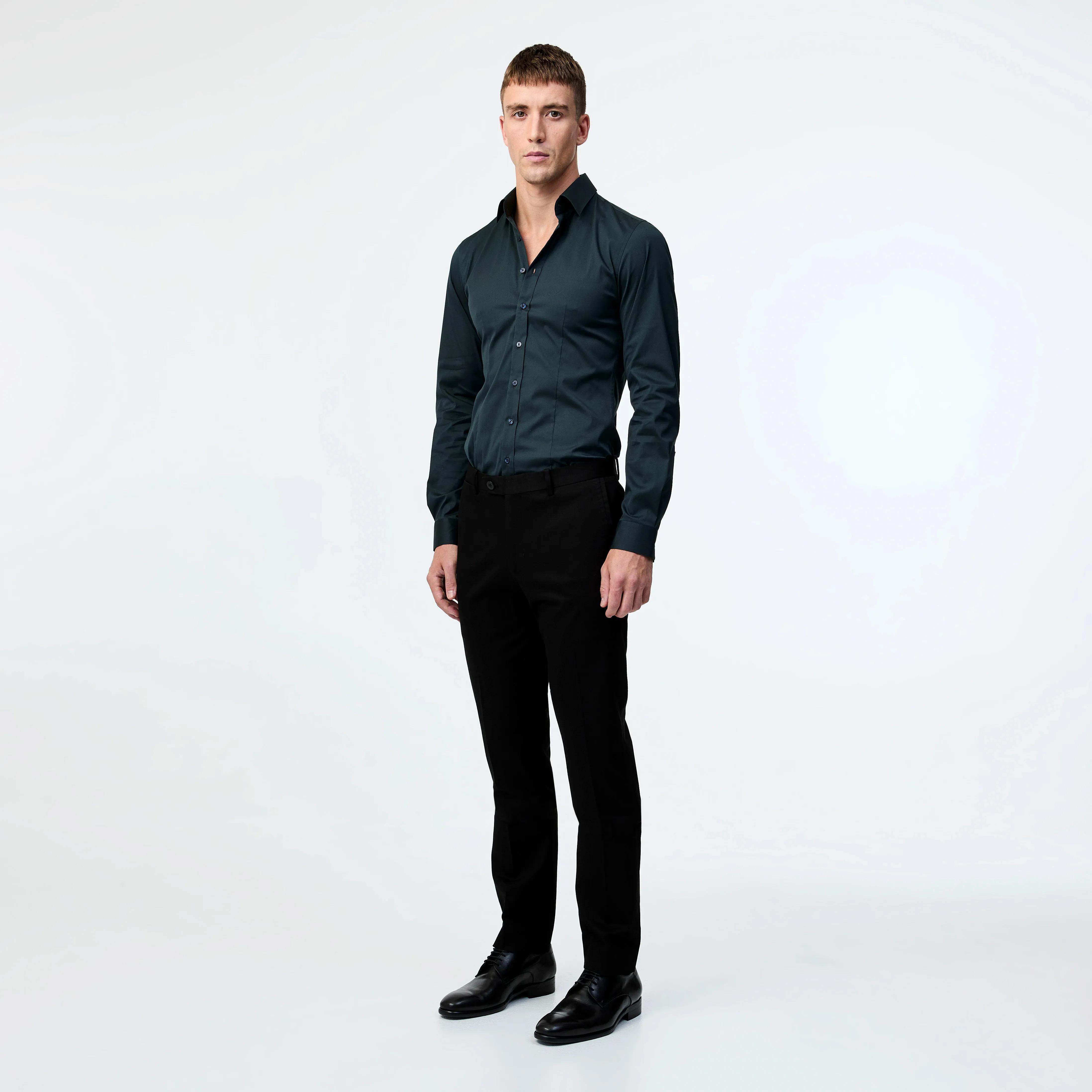 Stretch Cotton Poplin Shirt Dark Green sold by Calibre product image thumbnail 2