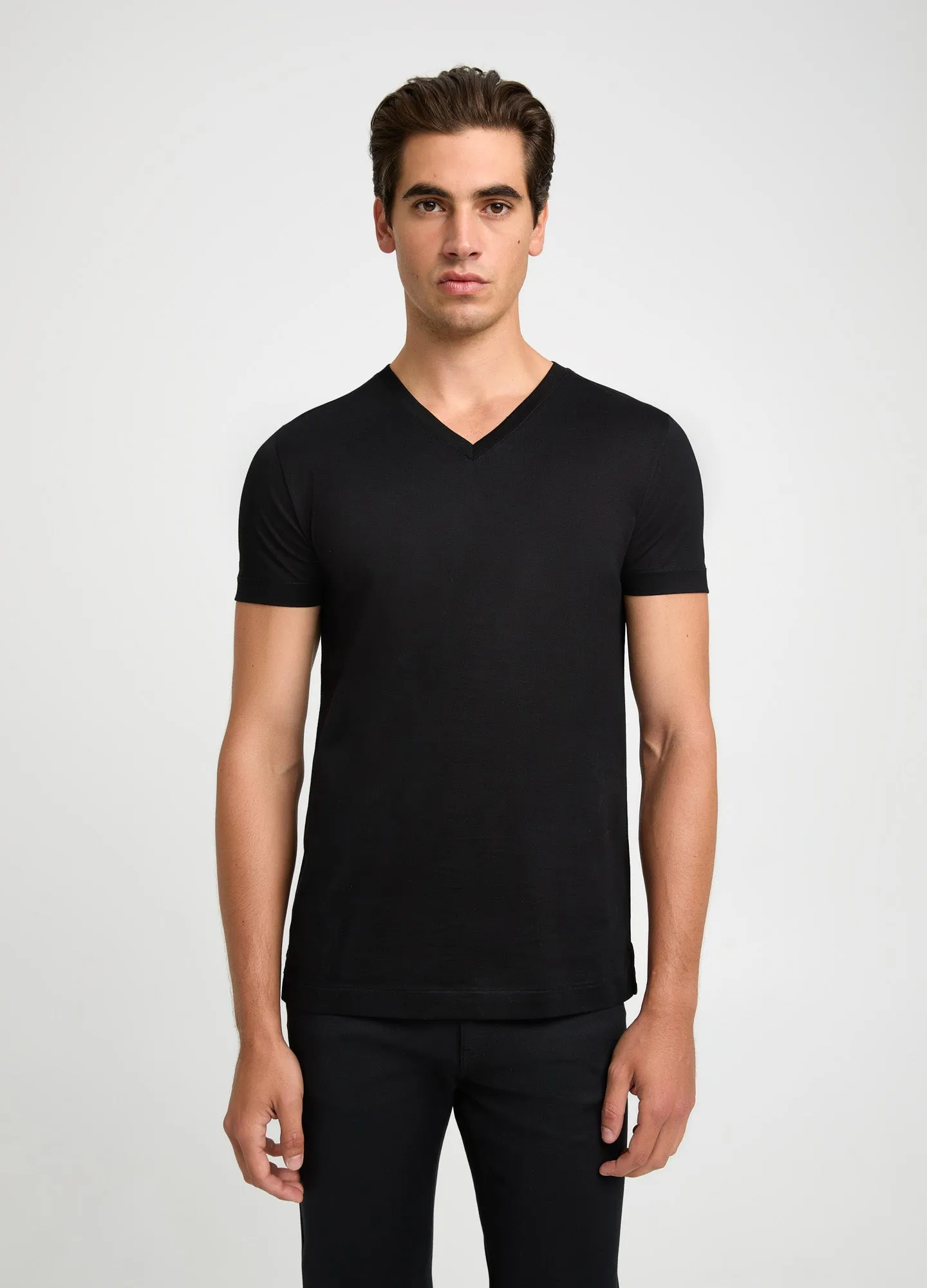 Mercerised Cotton Jersey V Neck T-shirt Black sold by Calibre product image thumbnail 3