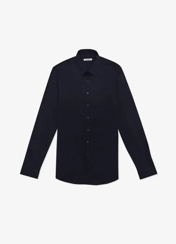 Stretch Cotton Poplin Shirt Navy sold by Calibre
