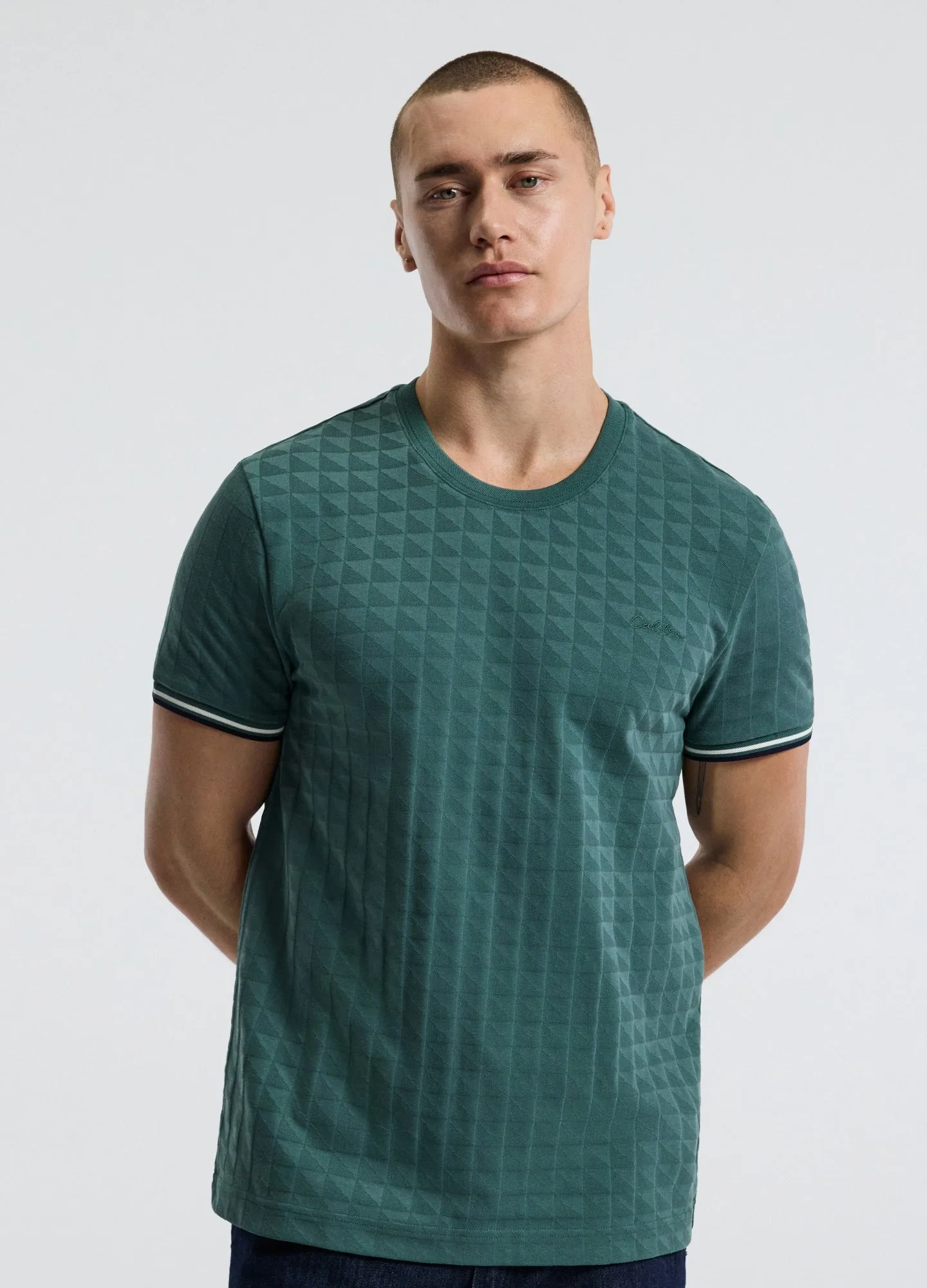 Striped Trim Jacquard T-shirt Sea Green sold by Calibre product image thumbnail 3