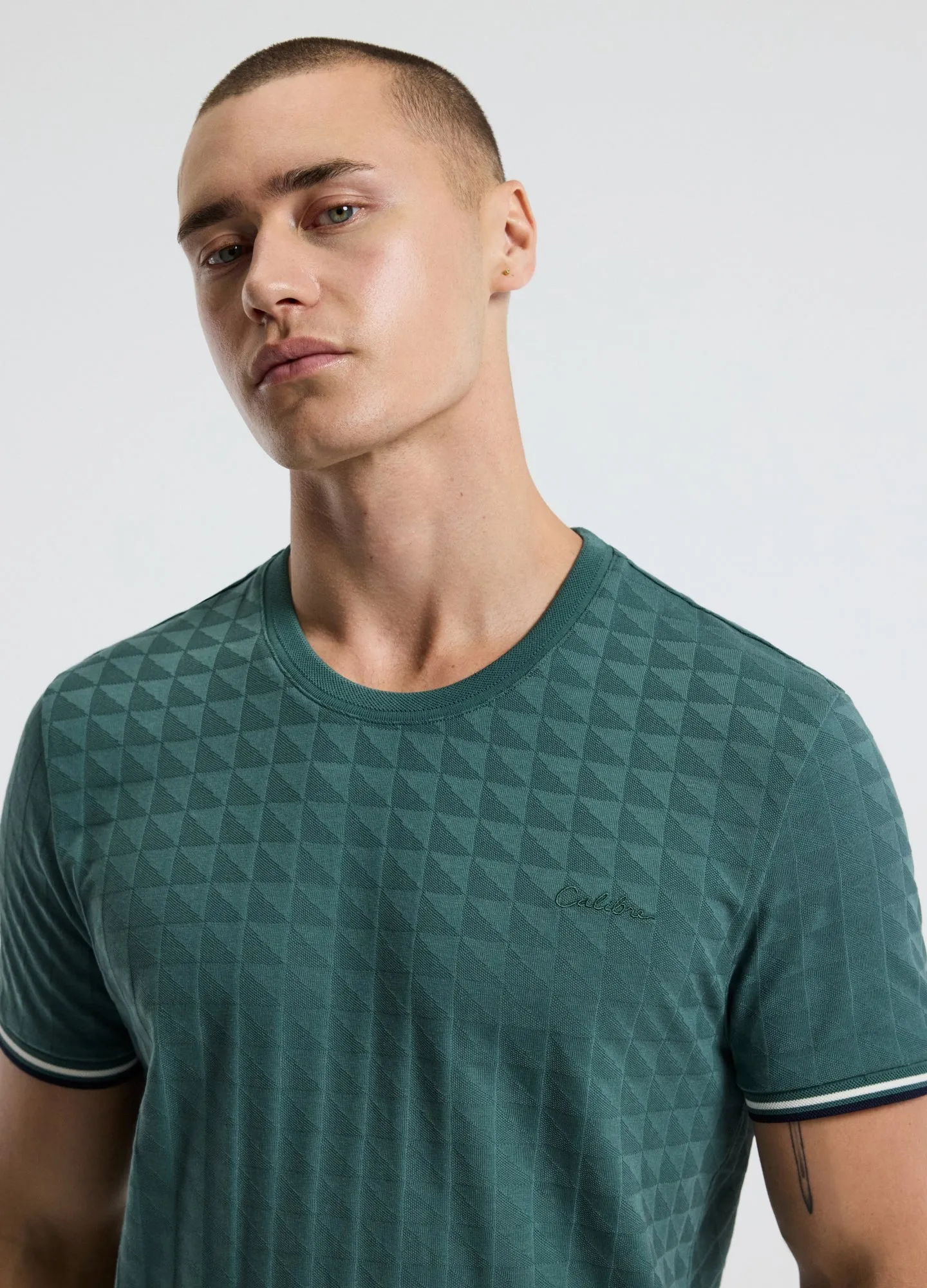 Striped Trim Jacquard T-shirt Sea Green sold by Calibre product image thumbnail 4