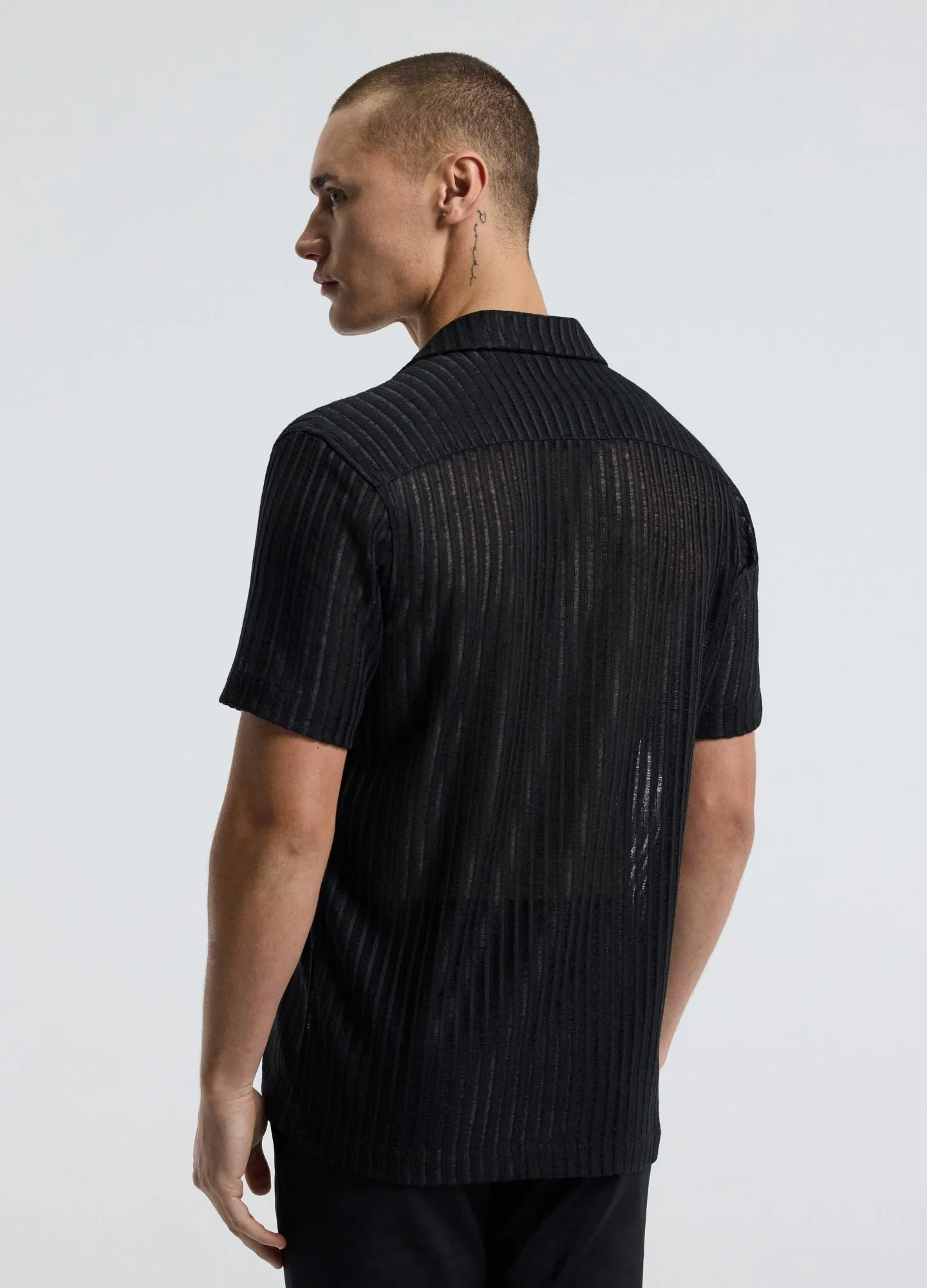 Striped Open Knit Short Sleeve Shirt Black sold by Calibre product image thumbnail 5