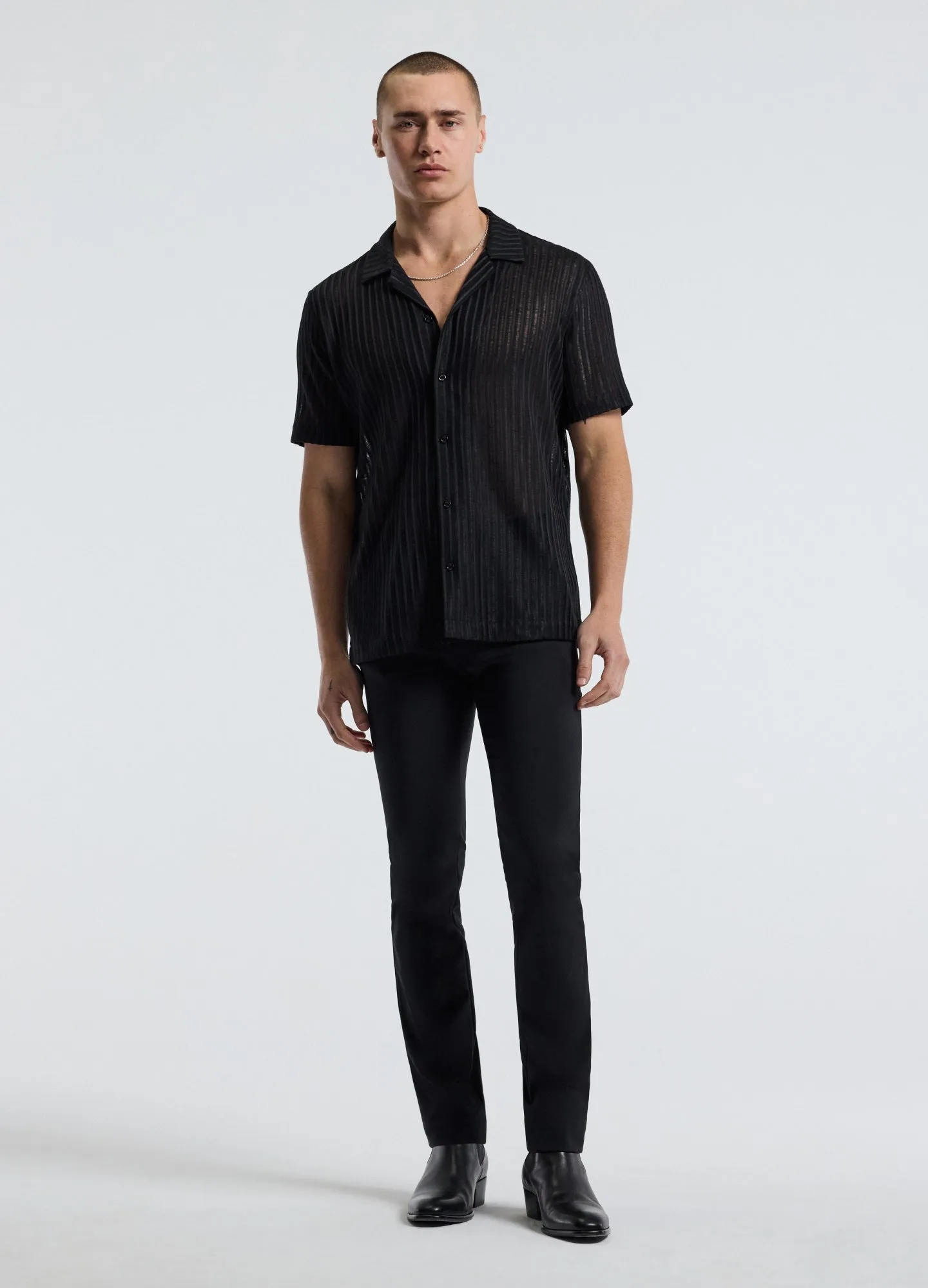 Striped Open Knit Short Sleeve Shirt Black sold by Calibre product image thumbnail 2