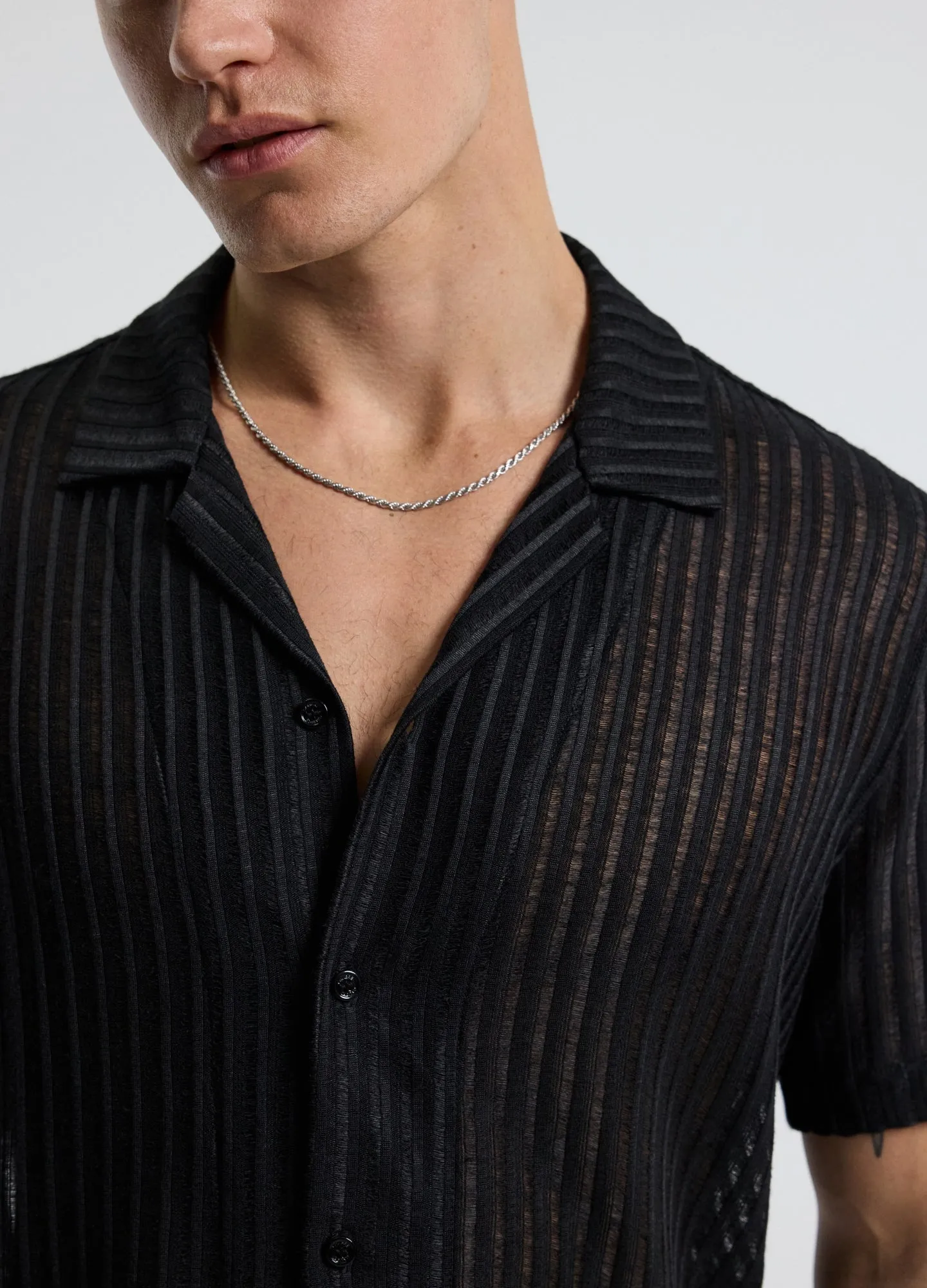 Striped Open Knit Short Sleeve Shirt Black sold by Calibre product image thumbnail 4