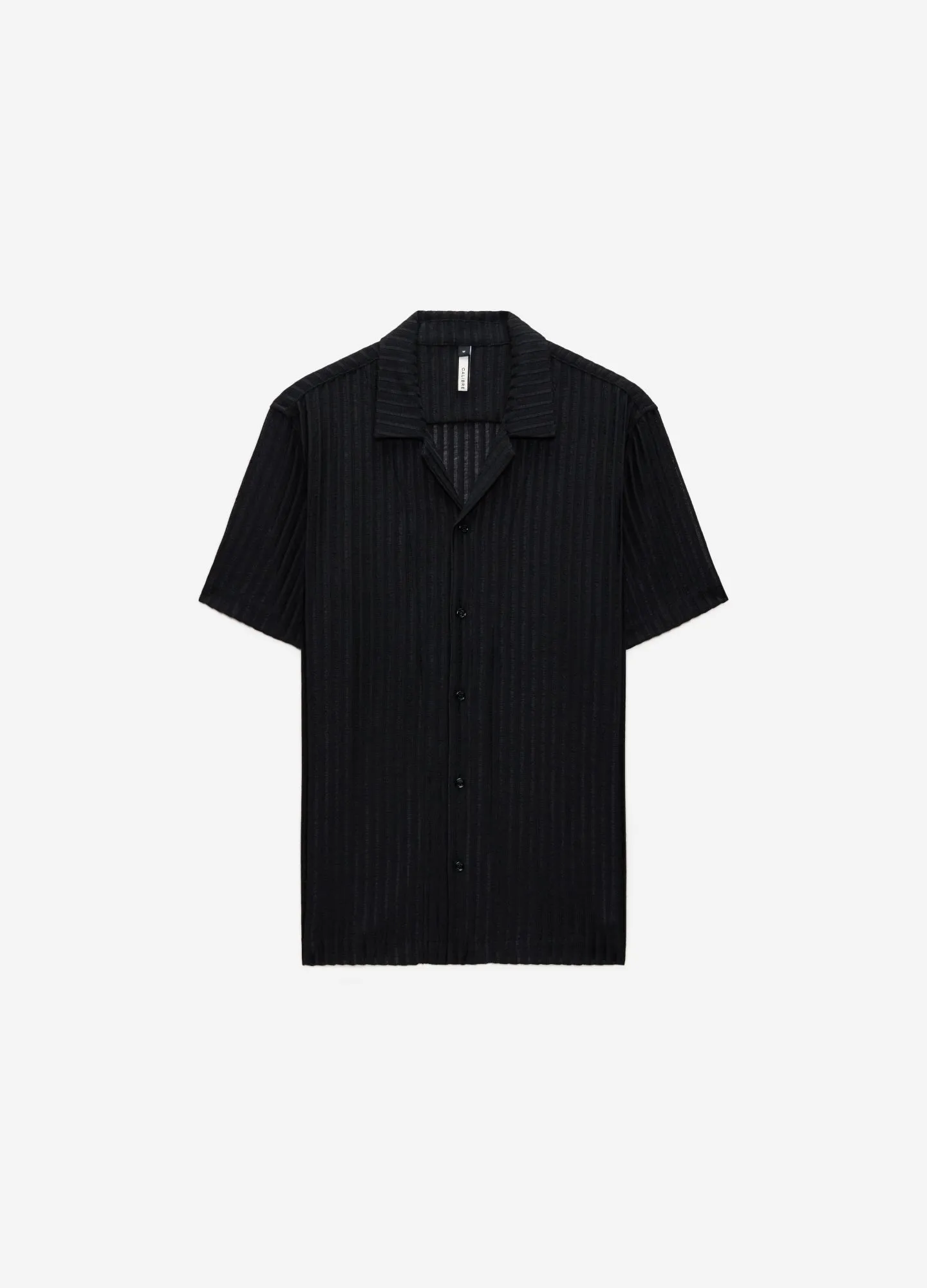 Striped Open Knit Short Sleeve Shirt Black sold by Calibre