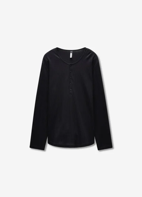 Long Sleeve Ribbed Henley Top Black sold by Calibre