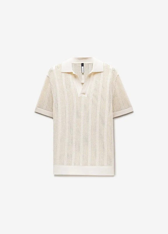 Self Stripe Mesh Knit Polo Wheat sold by Calibre