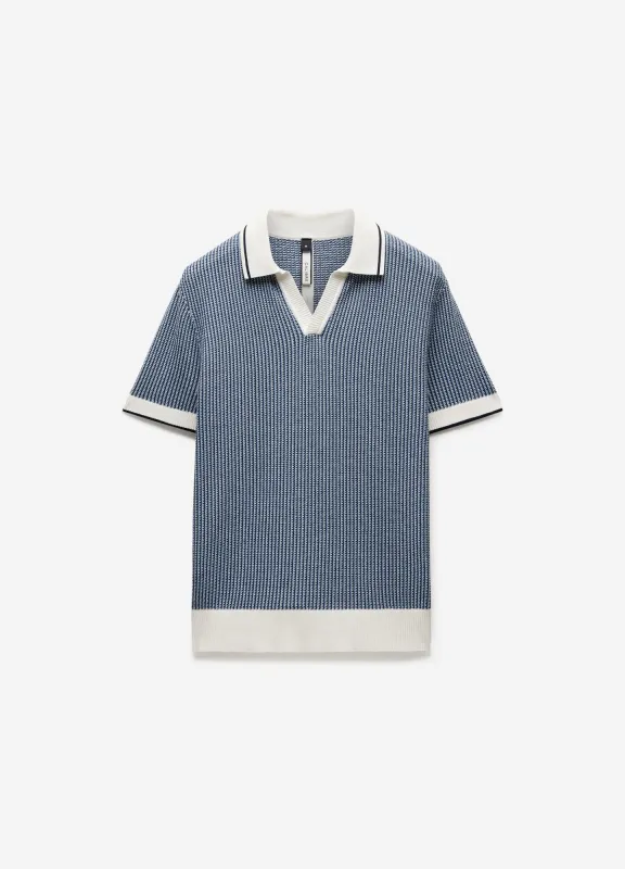 Textured Stitch Knit Polo Blue sold by Calibre