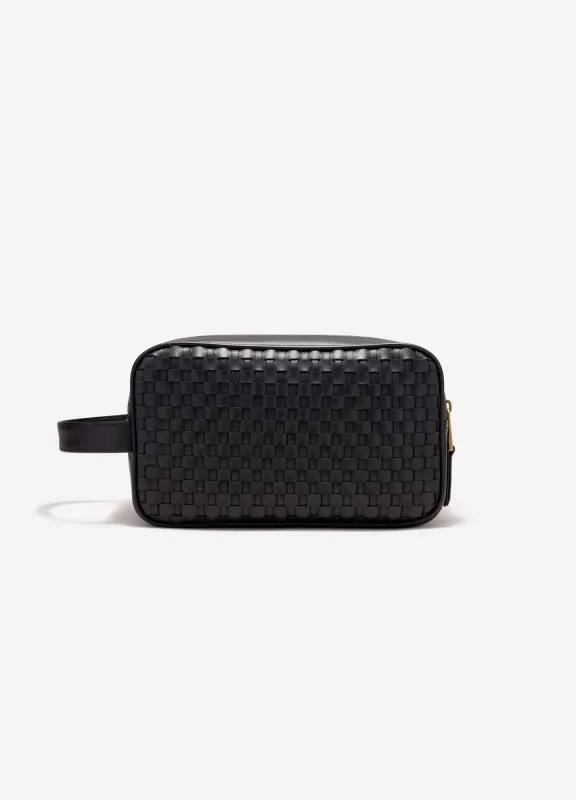 Woven Leather Wash Bag Black sold by Calibre
